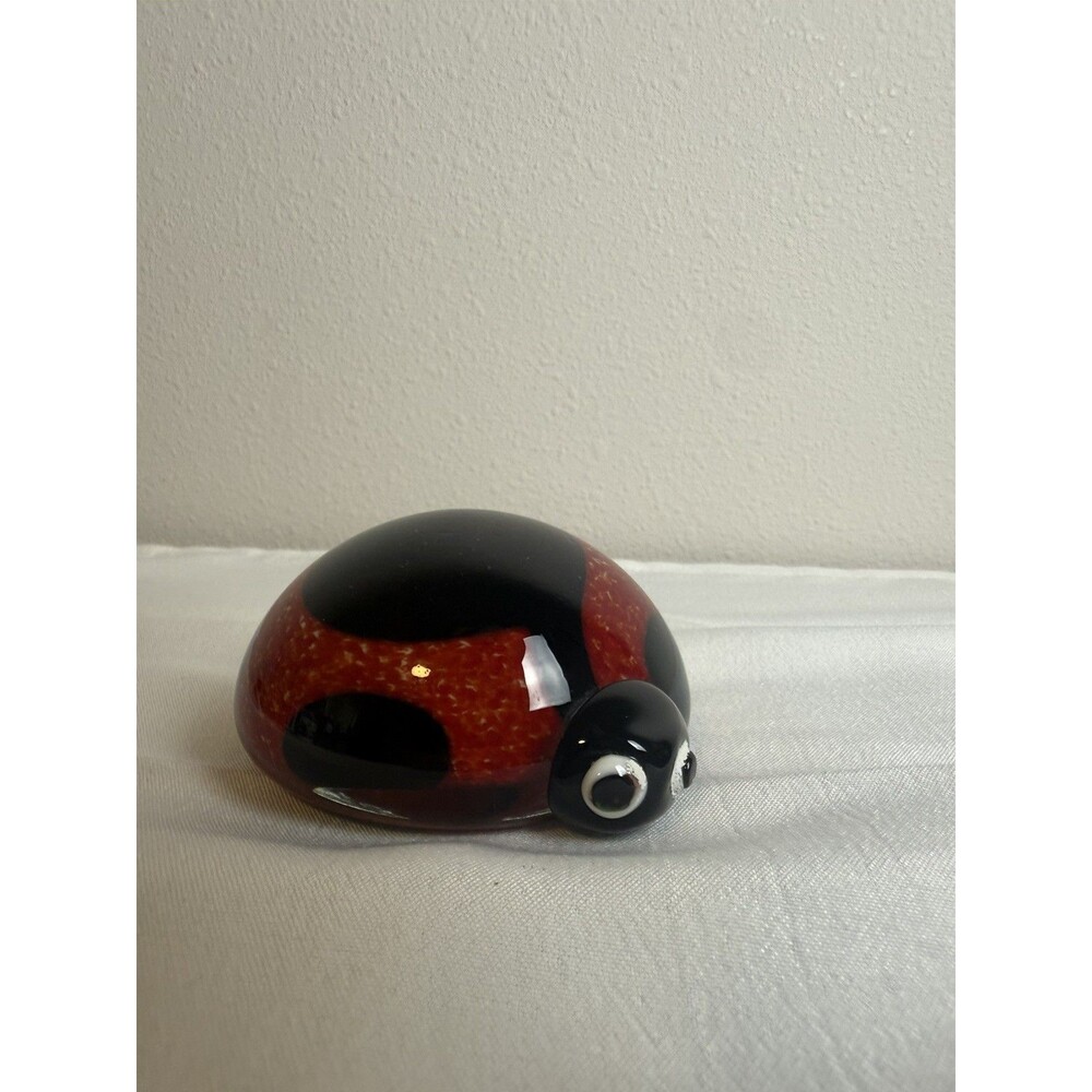 Mini Paperweight Art Glass Ladybug Red Black Dots